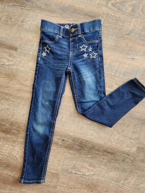 Dark Blue Women's Skinny Jeans with Star Stud Detail